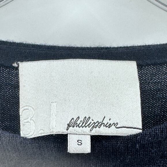 3.1 Philip Lim Designer Coquette Navy Blue Black Ruffle Cuff Sweater Small Round - Picture 2 of 12